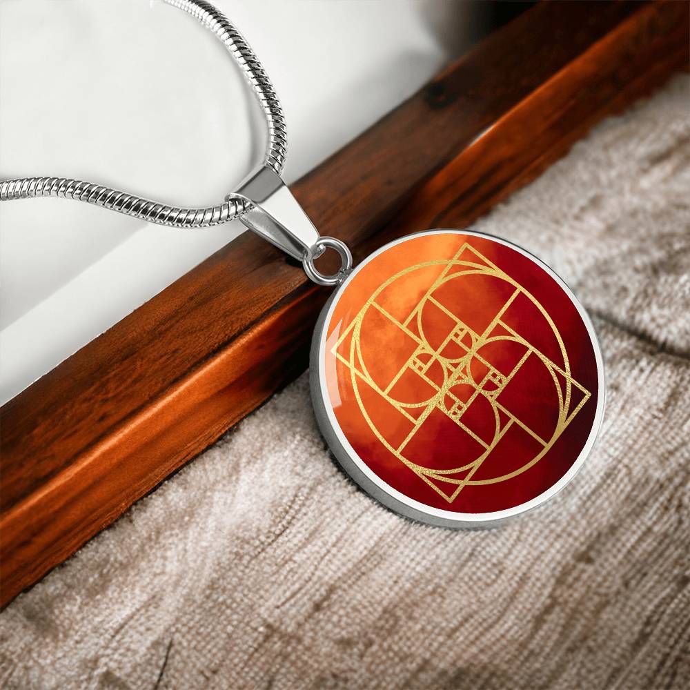 Fibonacci Spiral Necklace / Golden Ratio Pendant - Red