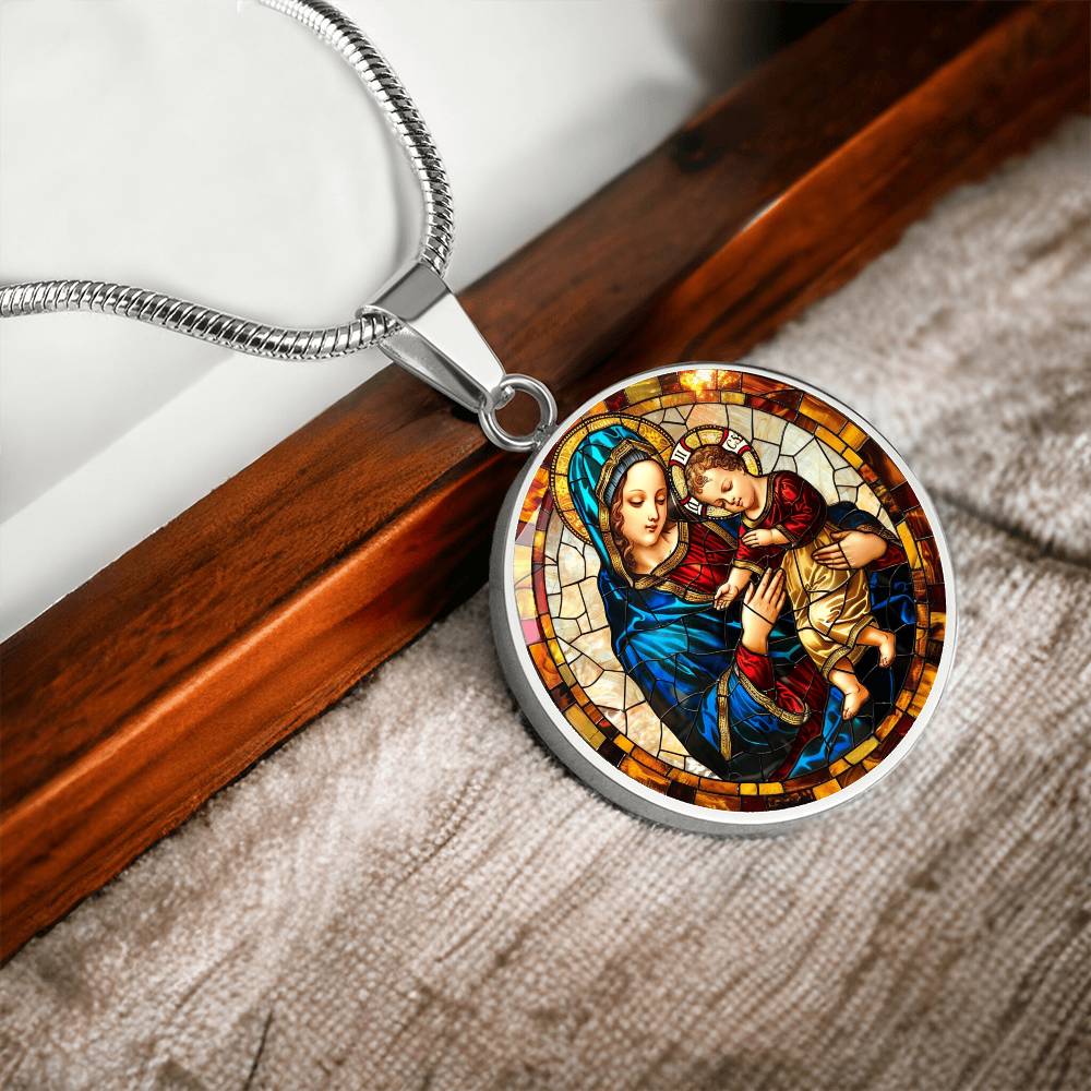 Virgin Mary and Child Faux Stained Glass | Christian Jewelry | Virgin Mary Necklace Stained Glass Look | Catholic Gift | Everyday Jewelry