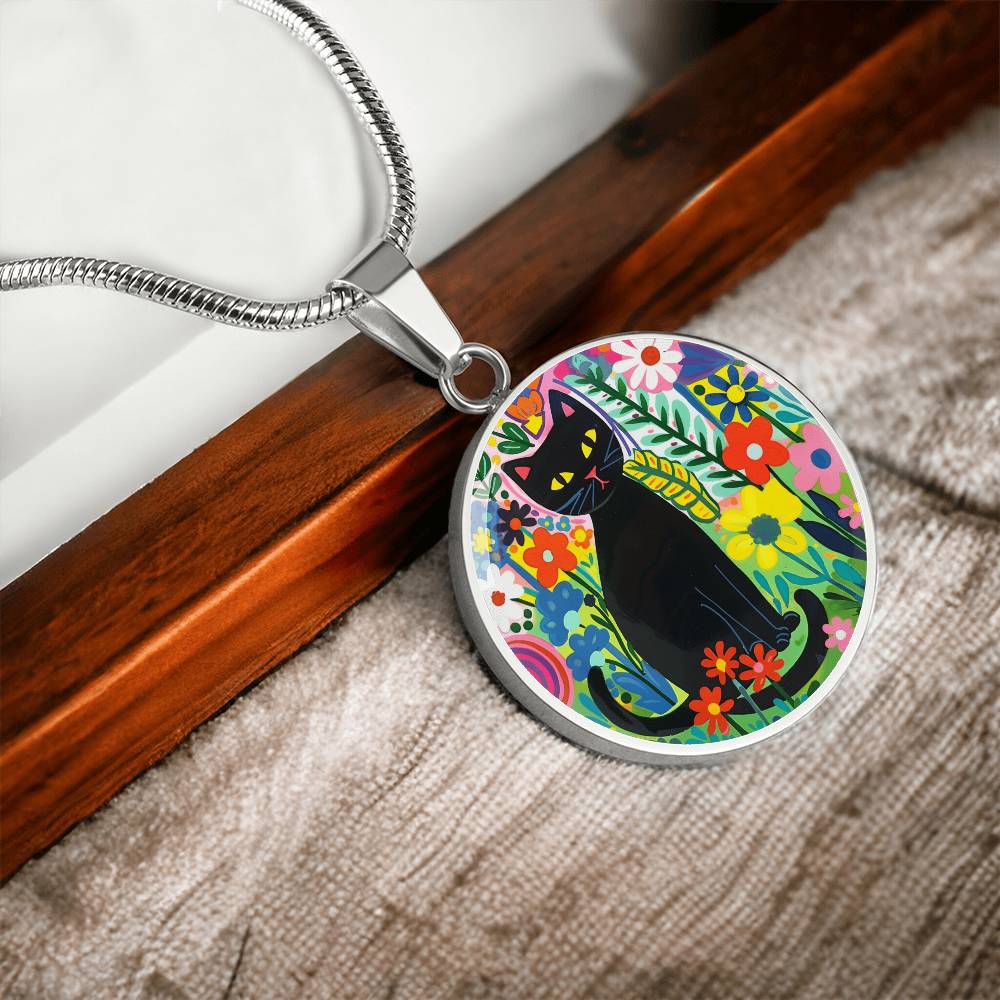 Art Nouveau Black Cat Pendant Necklace | Lovely Cat Jewelry | Cat Lover Gift | Kitty Jewelry