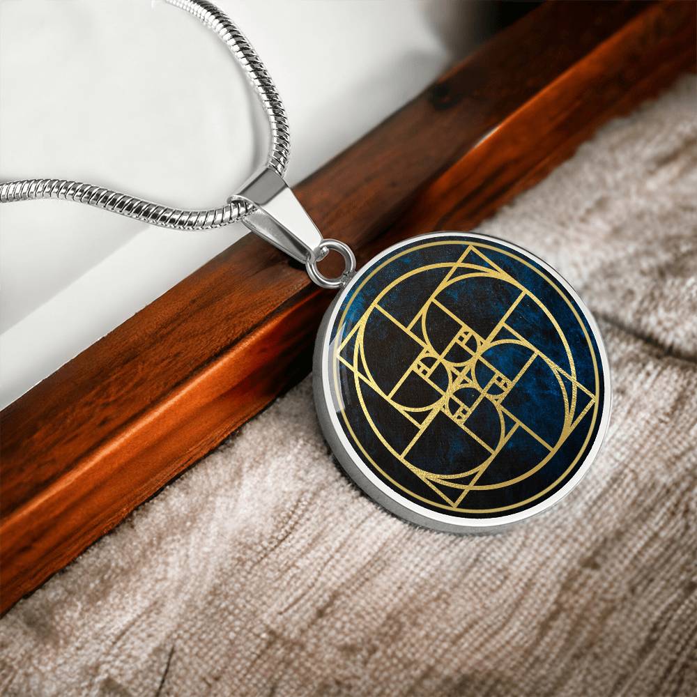 Fibonacci Spiral Necklace / Golden Ratio Pendant - Blue