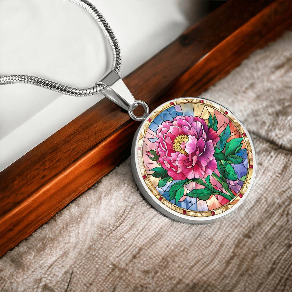 Carnation Flower Faux Stained Glass Pendant