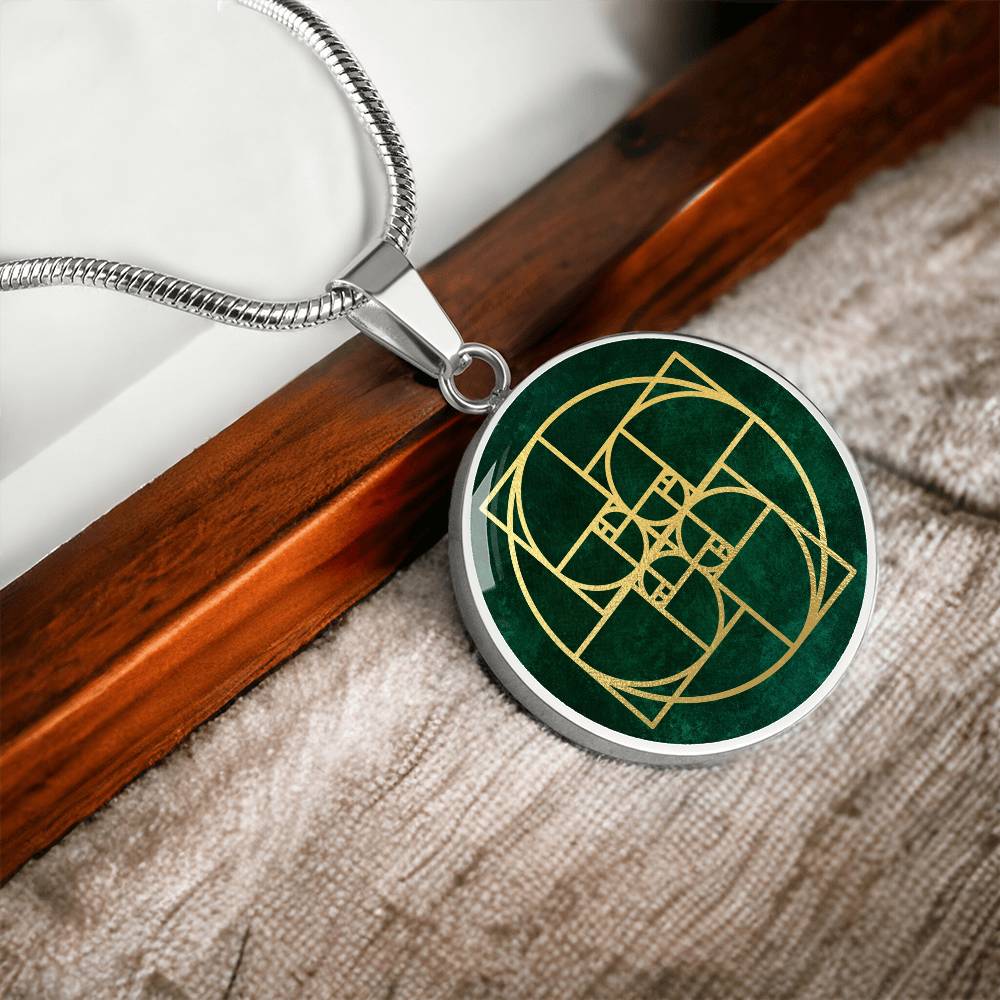 Fibonacci Spiral Necklace / Golden Ratio Pendant - Green