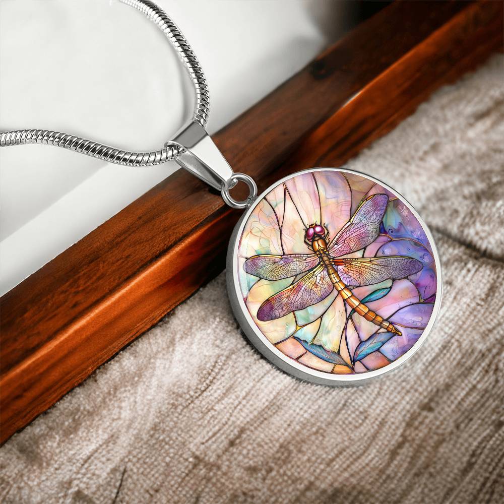 Dragon Fly Stained Glass Effect Pendant | Dragonfly Necklace