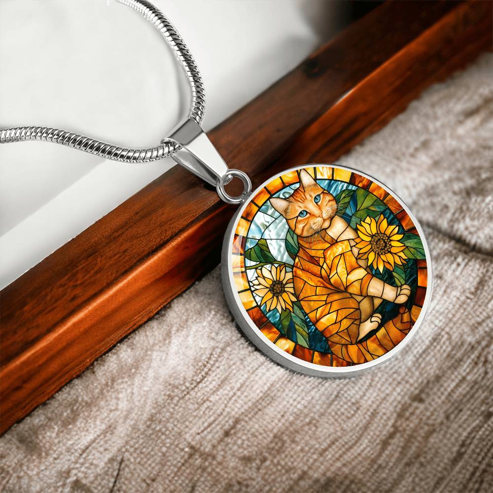 Ginger Cat Faux Stained Glass Necklace | Ginger Cat Pendant