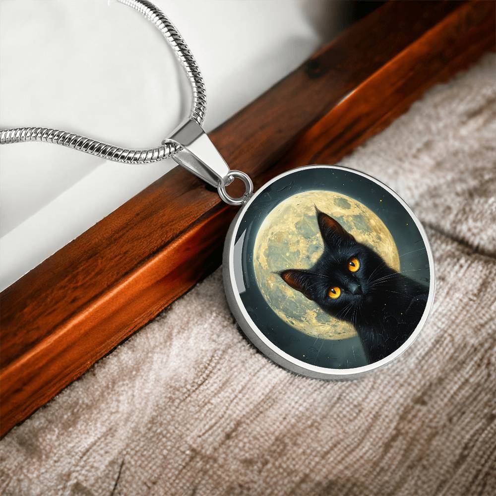 Full Moon Cat Pendant | Spooky Black Cat Necklace | Black Cat Mom Gift