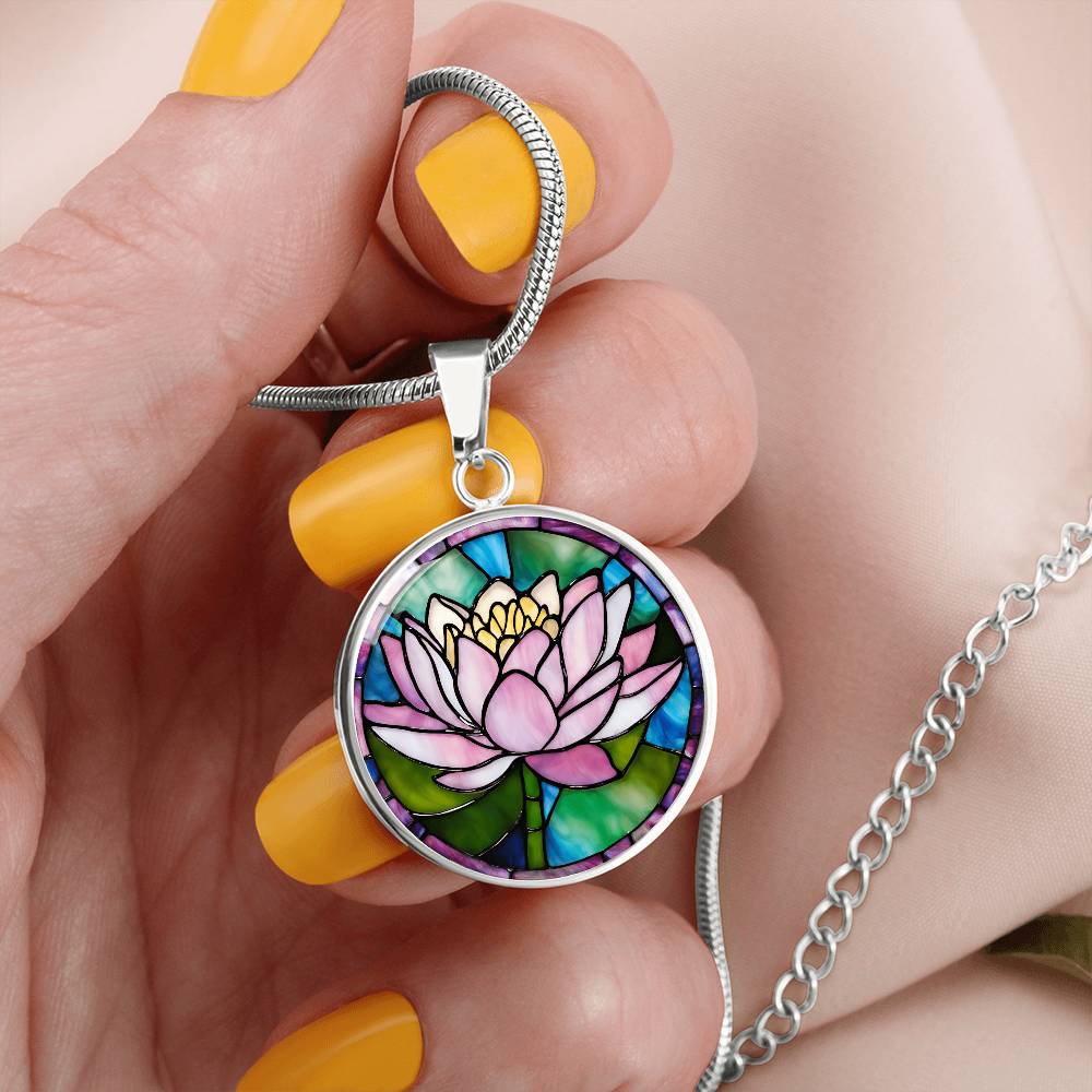 Birth Month Flower Necklace | Water Lily Birth Flower Necklace | July Birth Flower Necklace | Stained Glass Personalized Pendant Necklace