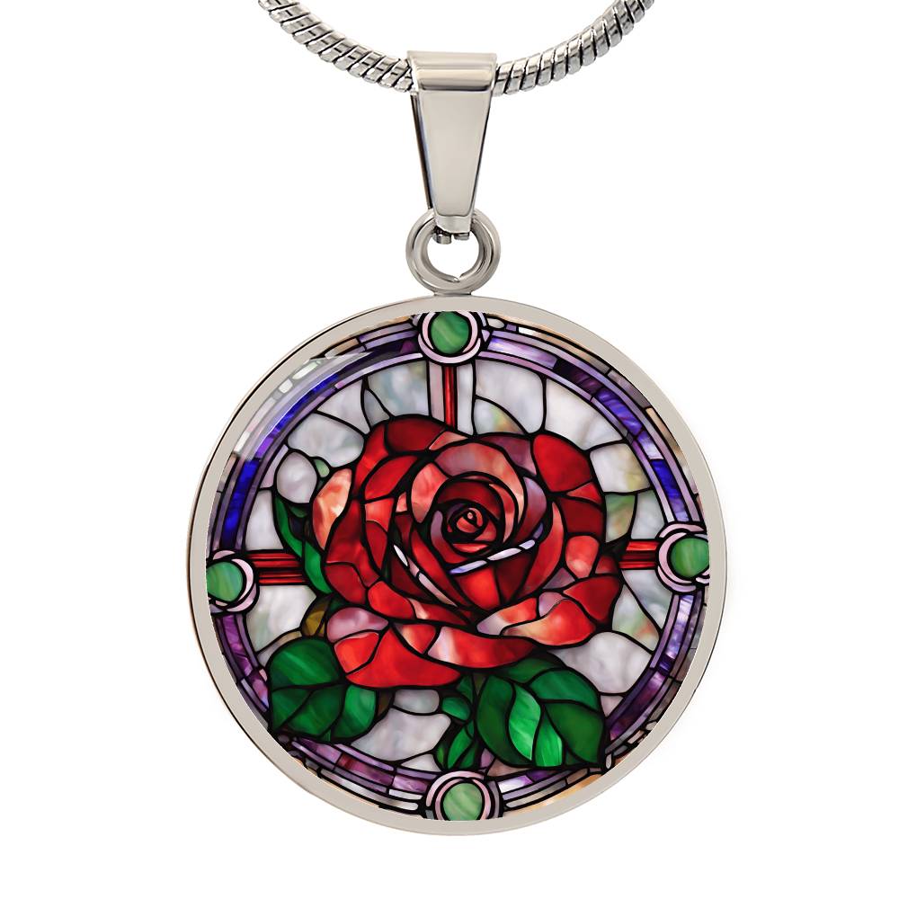 Birth Month Flower Necklace | Rose Birth Flower Necklace | June Birth Flower Necklace | Stained Glass Personalized Pendant Necklace