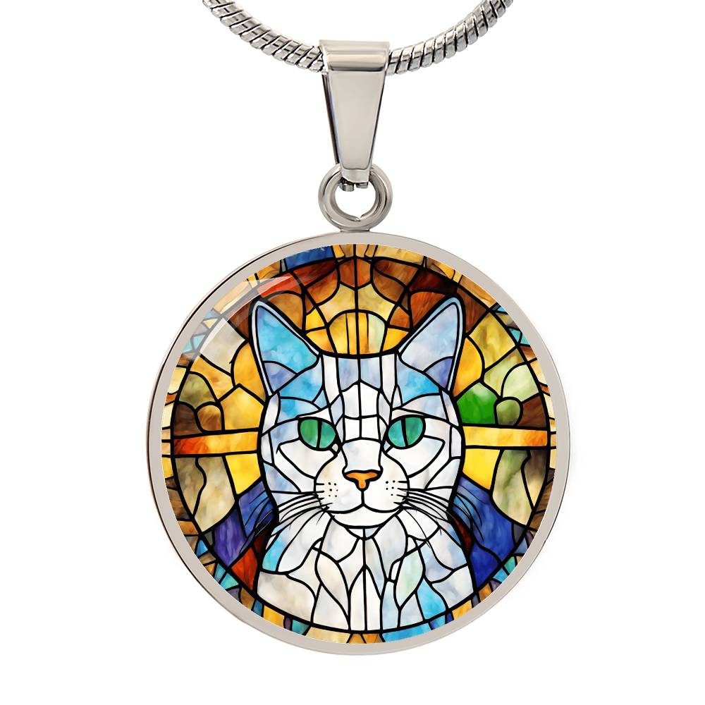 Stained Glass Personalized Pendant Necklace | Animal Lover Gift | Cat Mom Birthday Present | Jewelry For Pet Loss