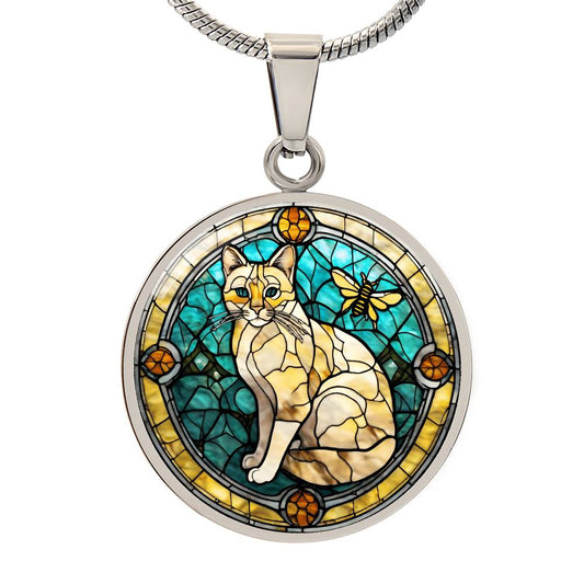 Stained Glass Personalized Pendant Necklace | Animal Lover Gift | Cat Mom Birthday Present | Jewelry For Pet Loss