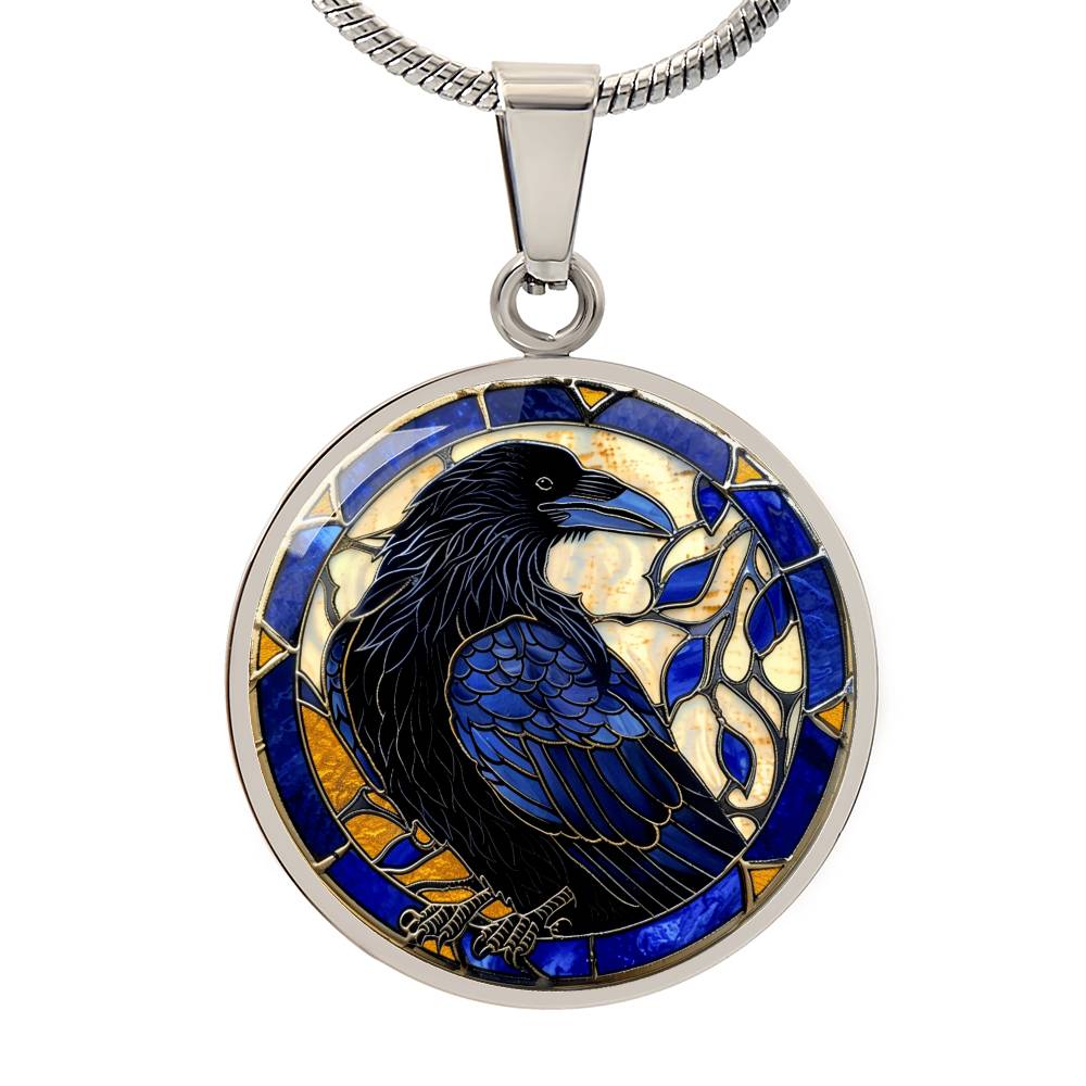 Black Raven Necklace, Raven Faux Stained Glass Effect