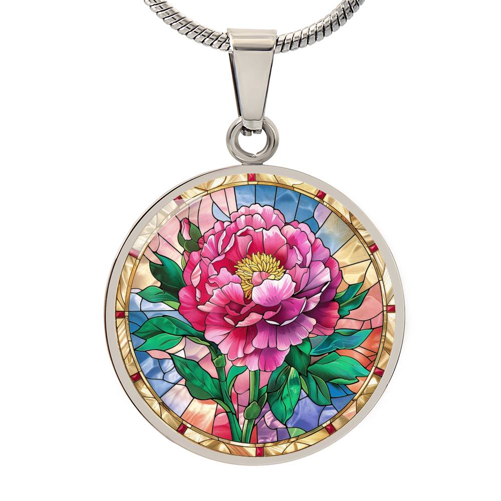 Carnation Flower Faux Stained Glass Pendant