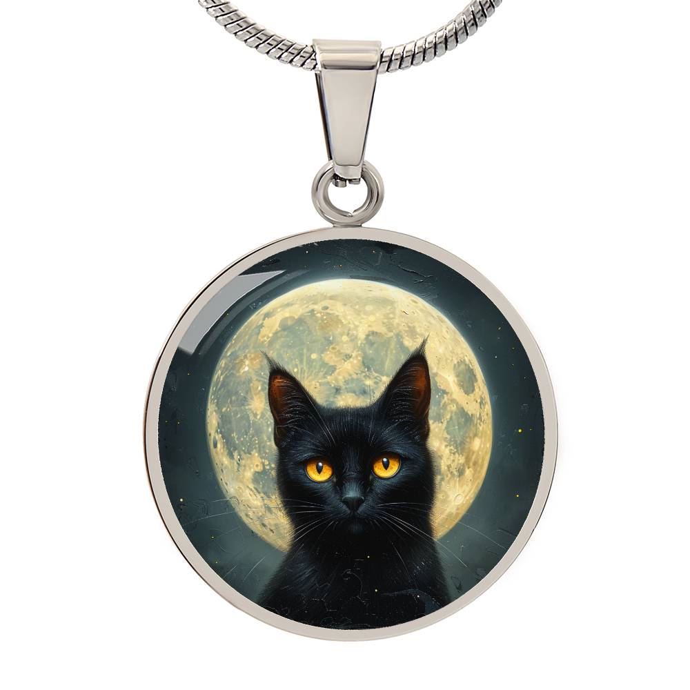 Full Moon Cat Pendant | Spooky Black Cat Necklace | Black Cat Mom Gift