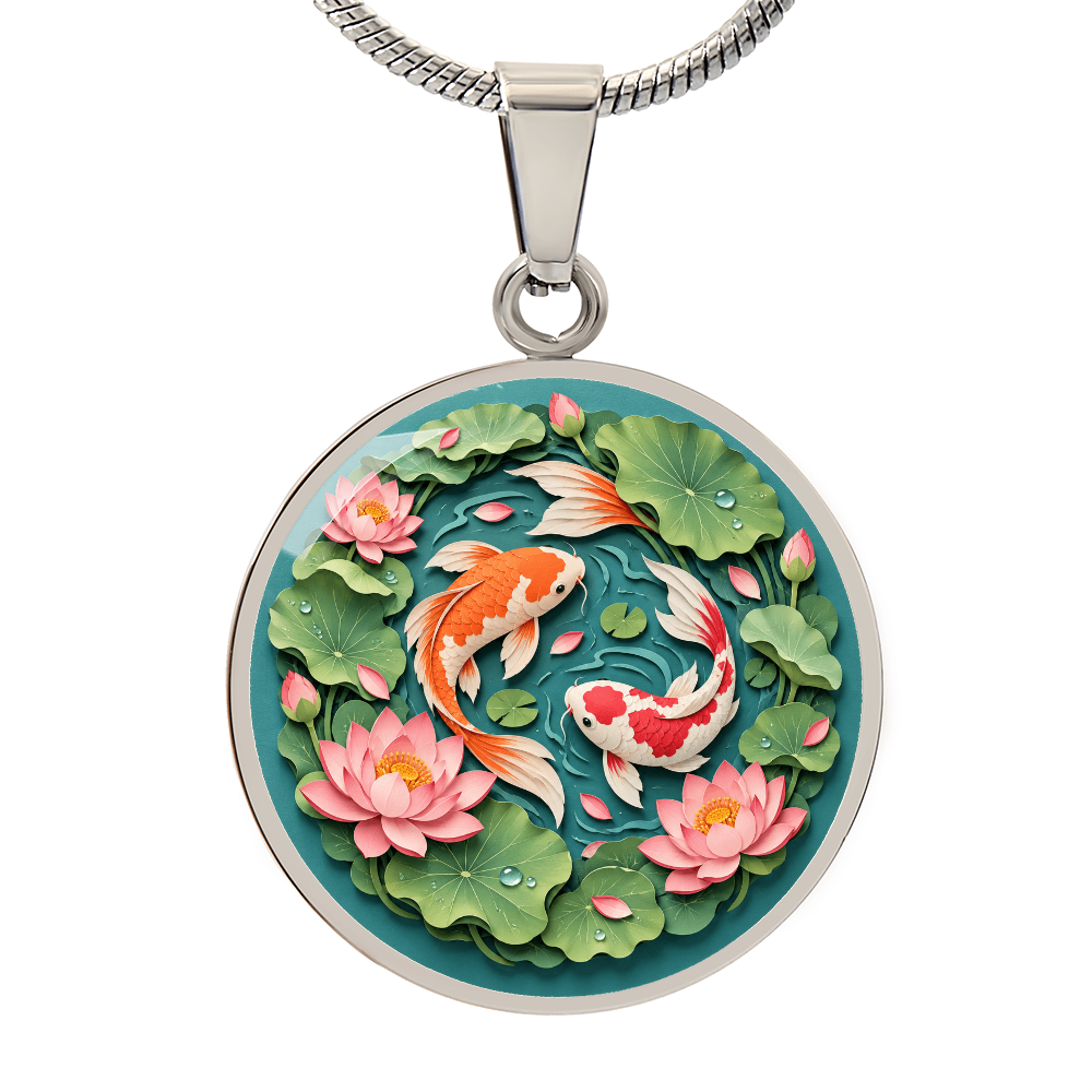 3D Paper Effect Koi Fish Necklace, Lotus Flower Pendant, Japanese Koi Pond Jewelry, Good Luck Gift for Her