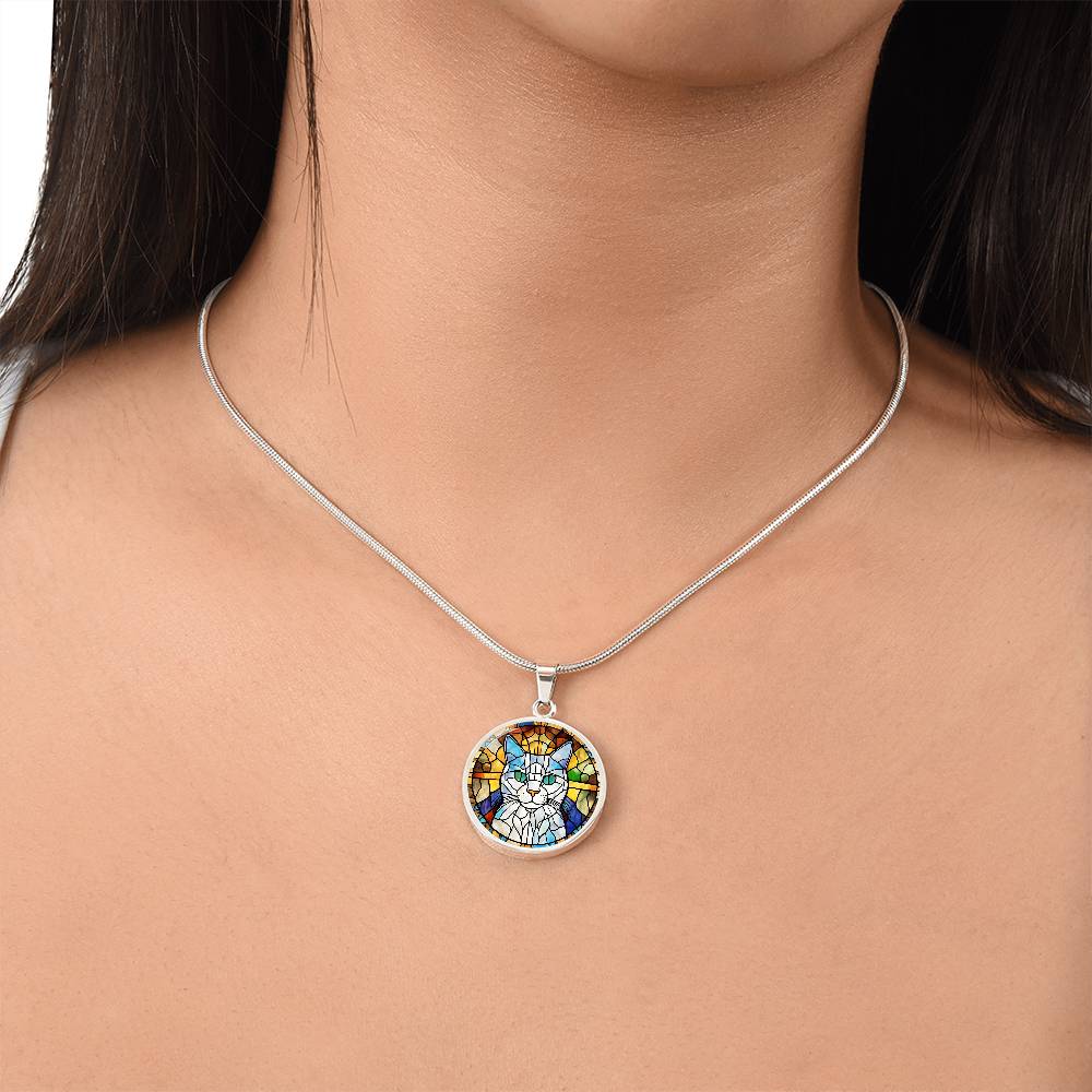 Stained Glass Personalized Pendant Necklace | Animal Lover Gift | Cat Mom Birthday Present | Jewelry For Pet Loss