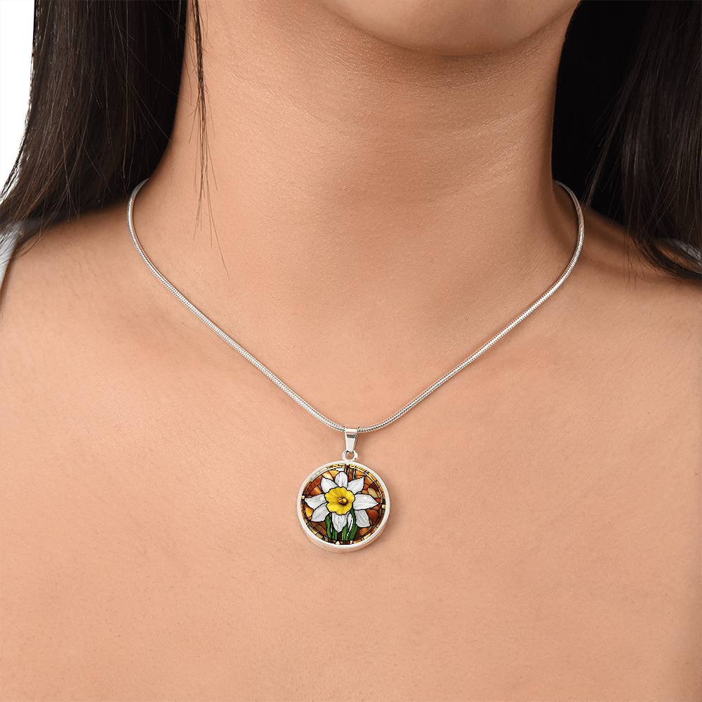 Birth Month Flower Necklace | Daffodil Birth Flower Necklace | March Birth Flower Necklace | Stained Glass Personalized Pendant Necklace