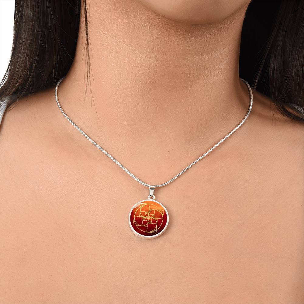 Fibonacci Spiral Necklace / Golden Ratio Pendant - Red