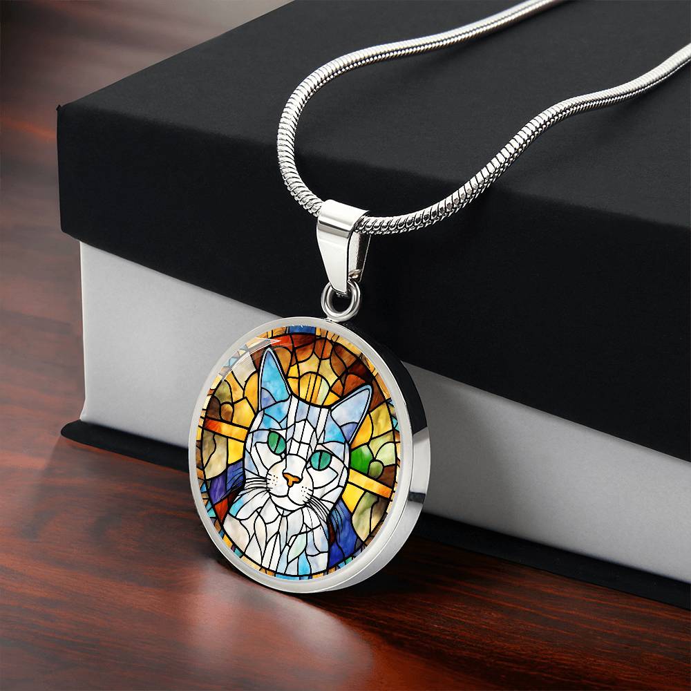 Stained Glass Personalized Pendant Necklace | Animal Lover Gift | Cat Mom Birthday Present | Jewelry For Pet Loss