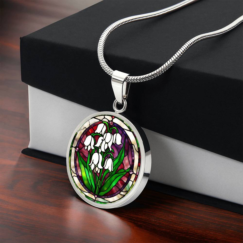 Birth Month Flower Necklace | Lily of the Valley Birth Flower Necklace | May Birth Flower Necklace | Stained Glass Personalized Pendant Necklace