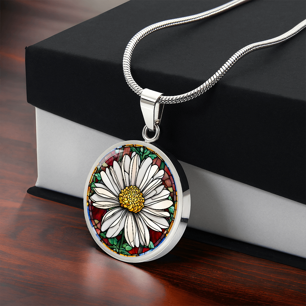 Birth Month Flower Necklace | Daisy Birth Flower Necklace | April Birth Flower Necklace | Stained Glass Personalized Pendant Necklace