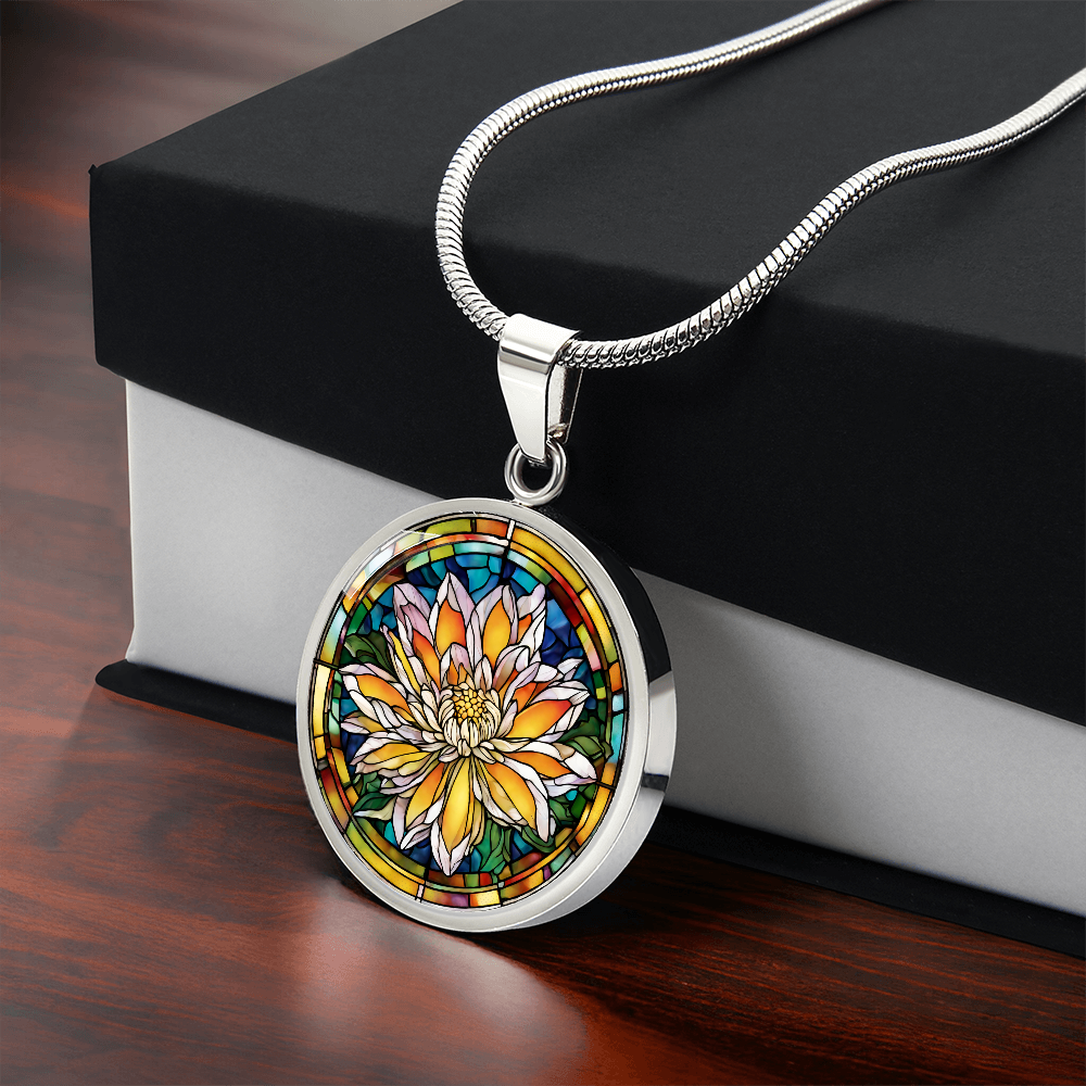 Birth Month Flower Necklace | Chrysanthemum Birth Flower Necklace | November Birth Flower Necklace | Stained Glass Personalized Pendant Necklace