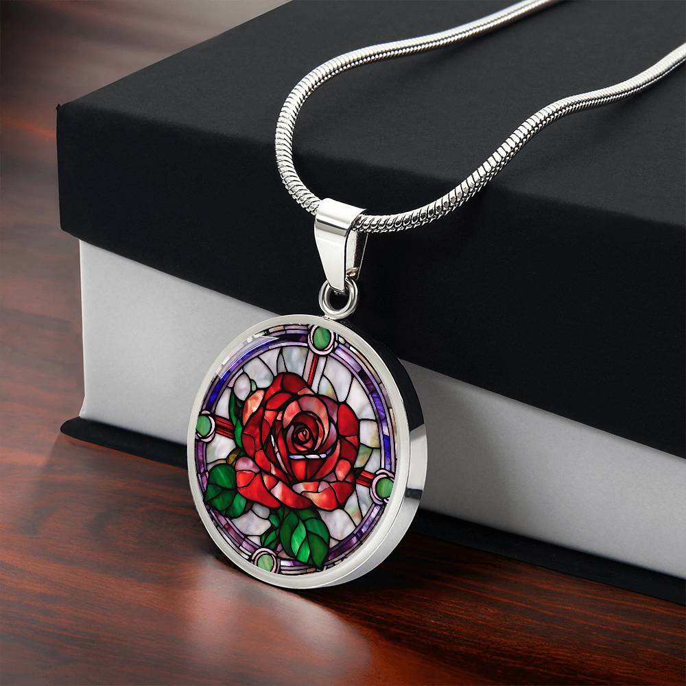 Birth Month Flower Necklace | Rose Birth Flower Necklace | June Birth Flower Necklace | Stained Glass Personalized Pendant Necklace