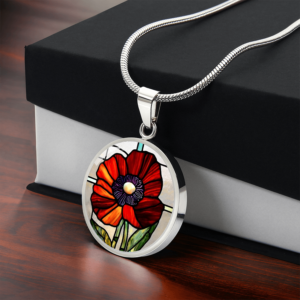 Birth Month Flower Necklace | Poppy Birth Flower Necklace | August Birth Flower Necklace | Stained Glass Personalized Pendant Necklace