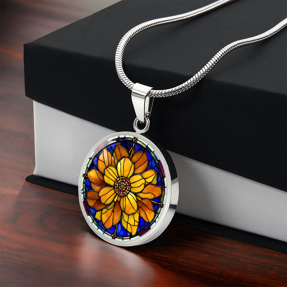 Birth Month Flower Necklace | Marigold Birth Flower Necklace | October Birth Flower Necklace | Stained Glass Personalized Pendant Necklace