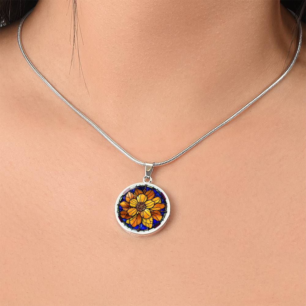 Birth Month Flower Necklace | Marigold Birth Flower Necklace | October Birth Flower Necklace | Stained Glass Personalized Pendant Necklace