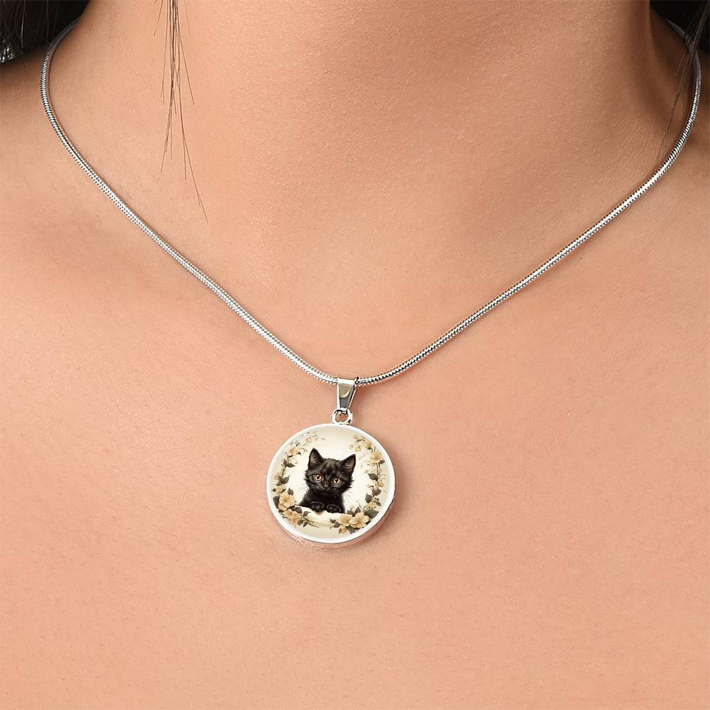 Vintage Illustration Style Black Kitten pendant, cute kitten gift, cat lover pendant or keychain