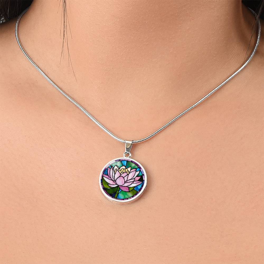 Birth Month Flower Necklace | Water Lily Birth Flower Necklace | July Birth Flower Necklace | Stained Glass Personalized Pendant Necklace