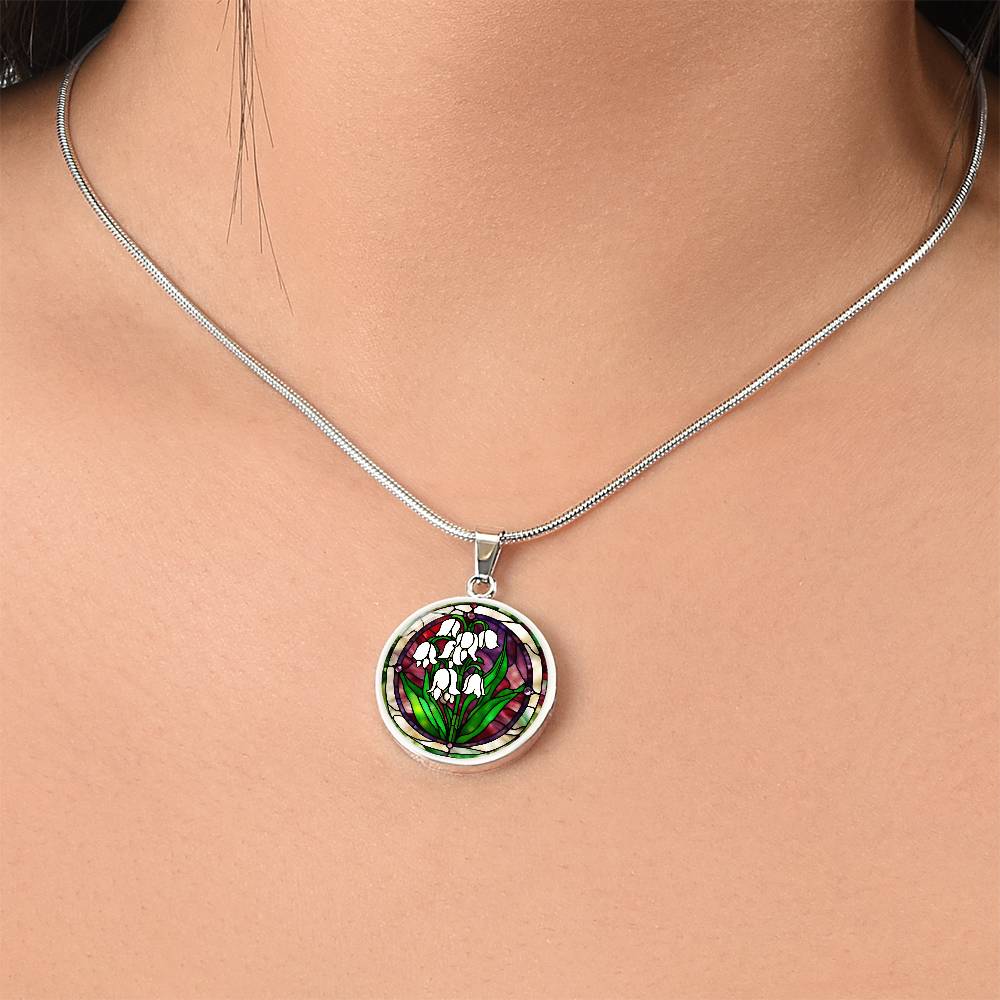 Birth Month Flower Necklace | Lily of the Valley Birth Flower Necklace | May Birth Flower Necklace | Stained Glass Personalized Pendant Necklace