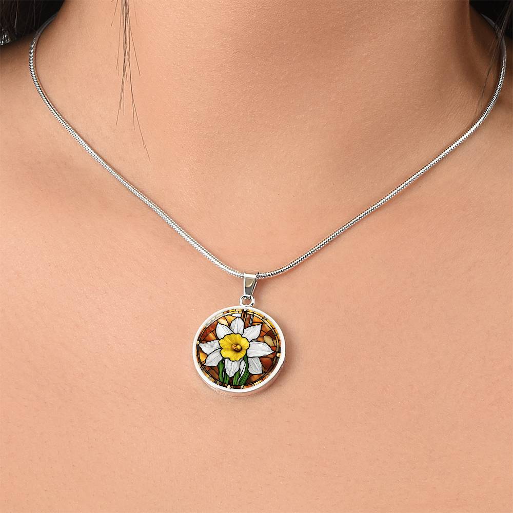 Birth Month Flower Necklace | Daffodil Birth Flower Necklace | March Birth Flower Necklace | Stained Glass Personalized Pendant Necklace