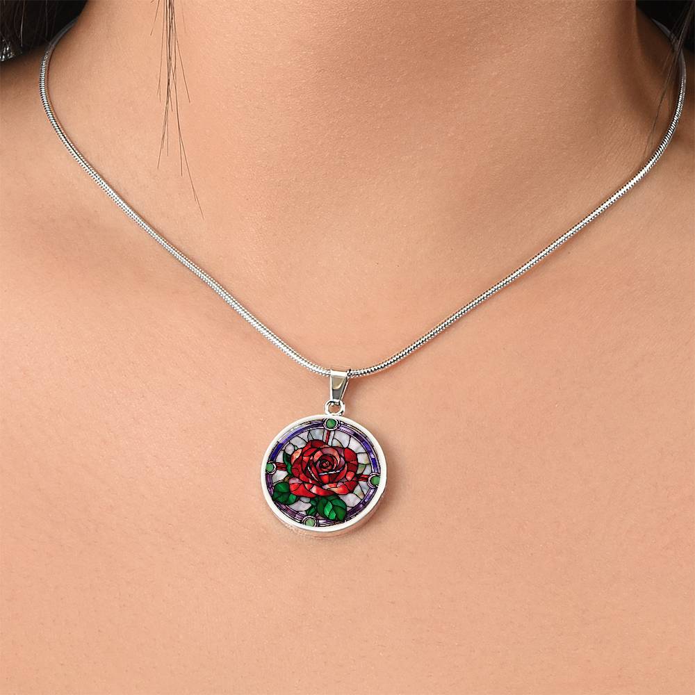 Birth Month Flower Necklace | Rose Birth Flower Necklace | June Birth Flower Necklace | Stained Glass Personalized Pendant Necklace