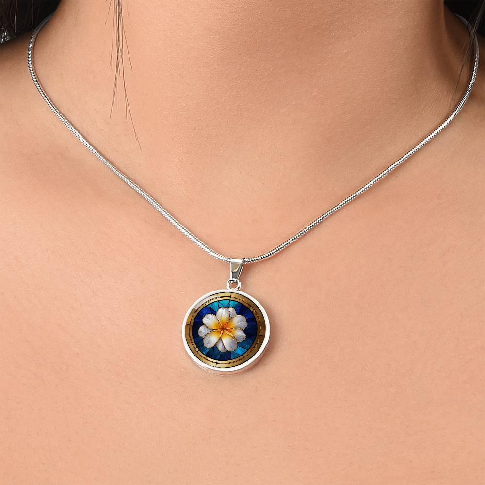 Plumeria Flower Pendant Necklace in Stained Glass Effect | Plumeria Charm Necklace