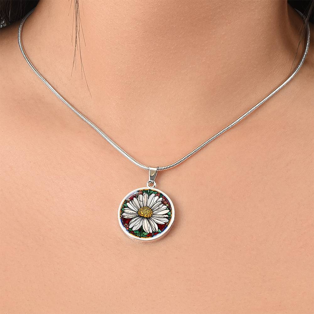 Birth Month Flower Necklace | Daisy Birth Flower Necklace | April Birth Flower Necklace | Stained Glass Personalized Pendant Necklace