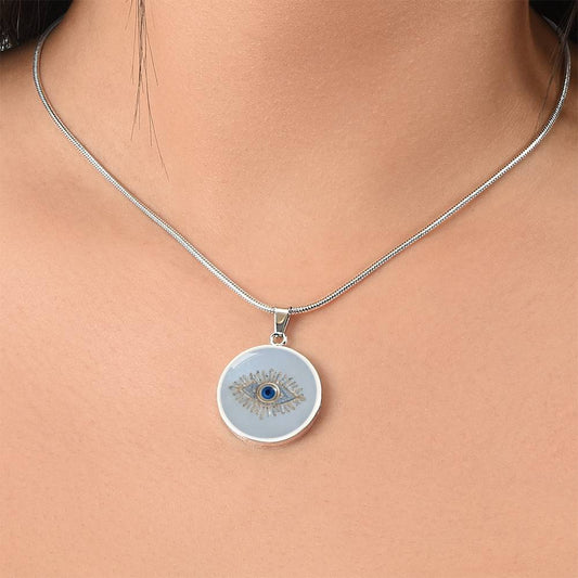Good Luck Charm Eye Necklace | Turkish Evil Eye Charm Pendant | Evil Eye Pendant Chain | Faux Pave Diamond Look