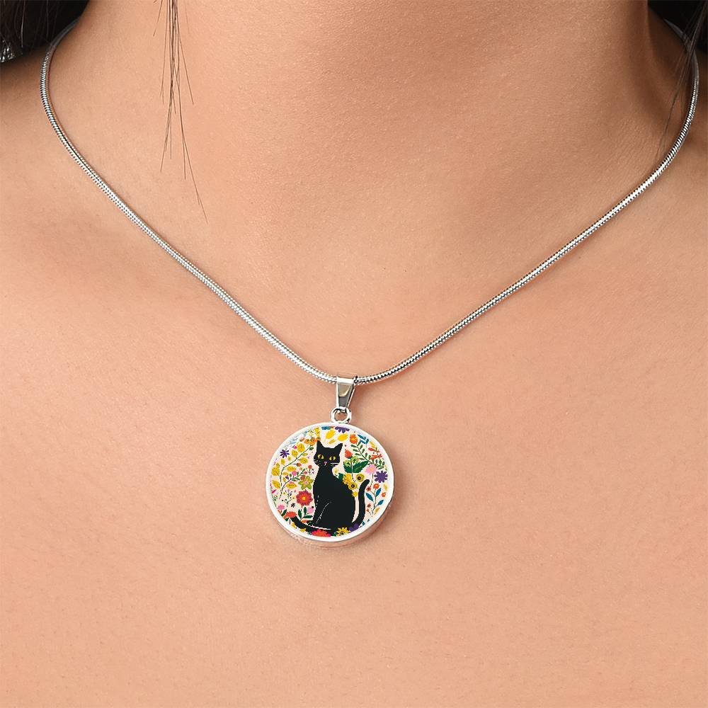 Art Nouveau Black Cat Pendant Necklace | Lovely Cat Jewelry | Cat Lover Gift | Kitty Jewelry