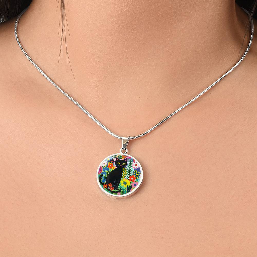 Art Nouveau Black Cat Pendant Necklace | Lovely Cat Jewelry | Cat Lover Gift | Kitty Jewelry