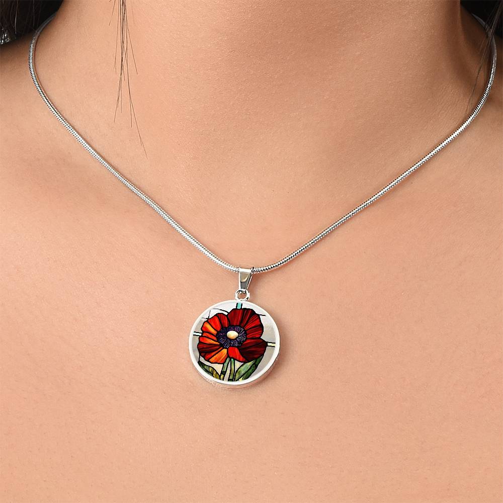 Birth Month Flower Necklace | Poppy Birth Flower Necklace | August Birth Flower Necklace | Stained Glass Personalized Pendant Necklace