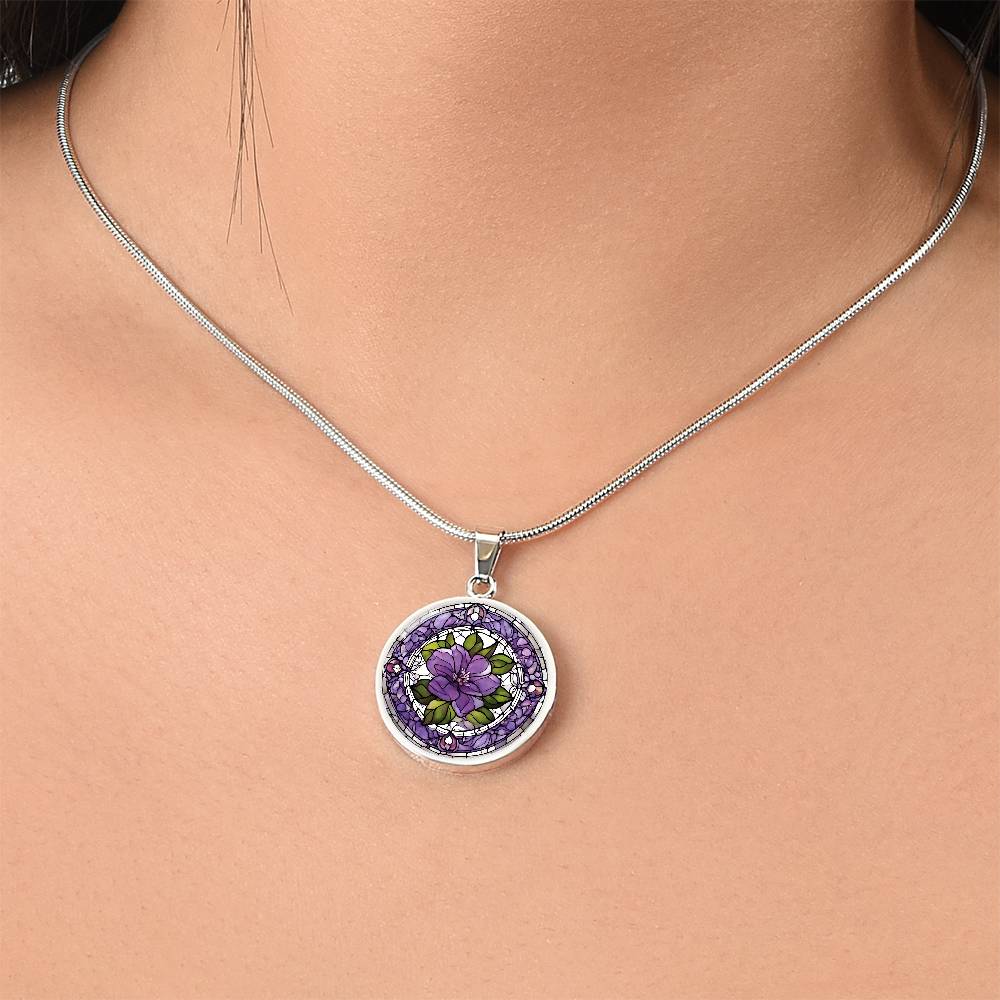 Birth Month Flower Necklace | Voilet Birth Flower Necklace | Feb Birth Flower Necklace | Stained Glass Personalized Pendant Necklace