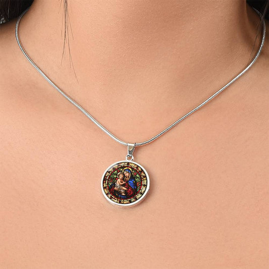 Virgin Mary and Child Faux Stained Glass | Christian Jewelry | Virgin Mary Necklace Stained Glass Look | Catholic Gift | Everyday Jewelry