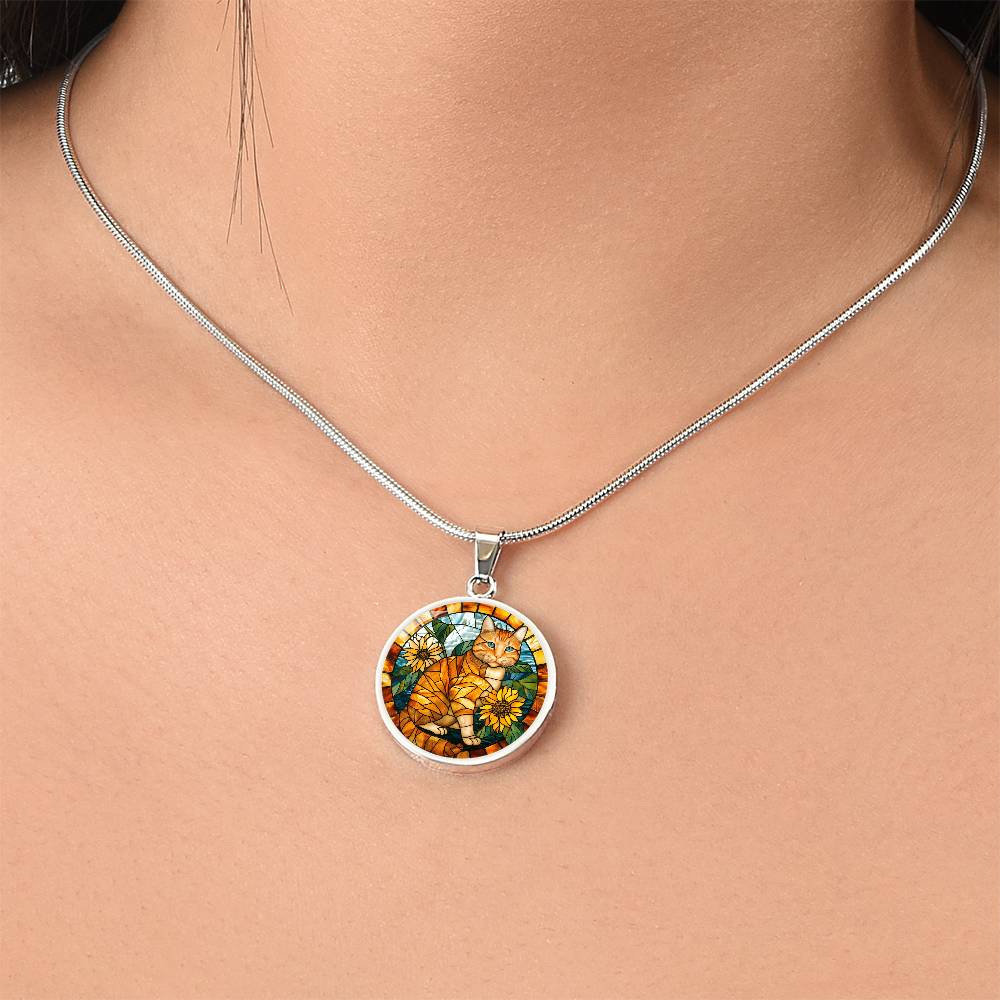 Ginger Cat Faux Stained Glass Necklace | Ginger Cat Pendant