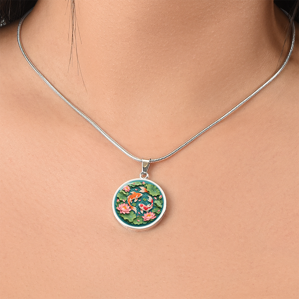3D Paper Effect Koi Fish Necklace, Lotus Flower Pendant, Japanese Koi Pond Jewelry, Good Luck Gift for Her