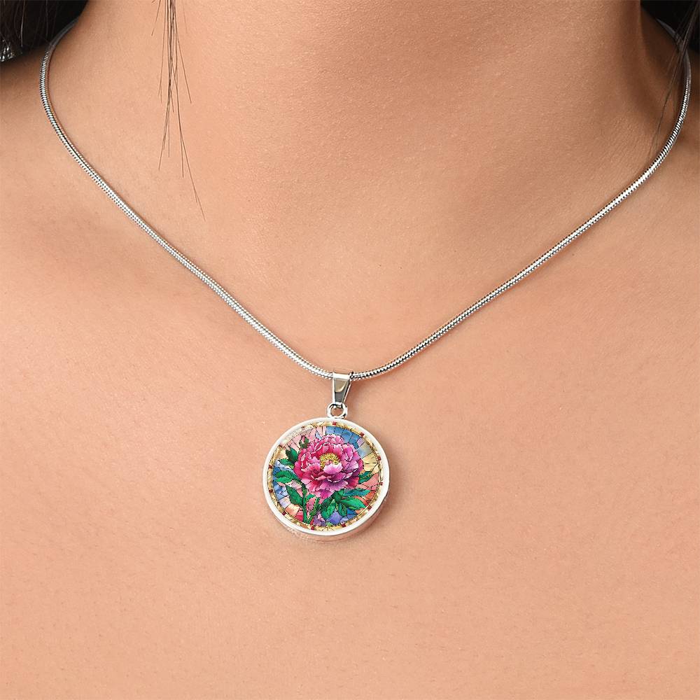 Carnation Flower Faux Stained Glass Pendant