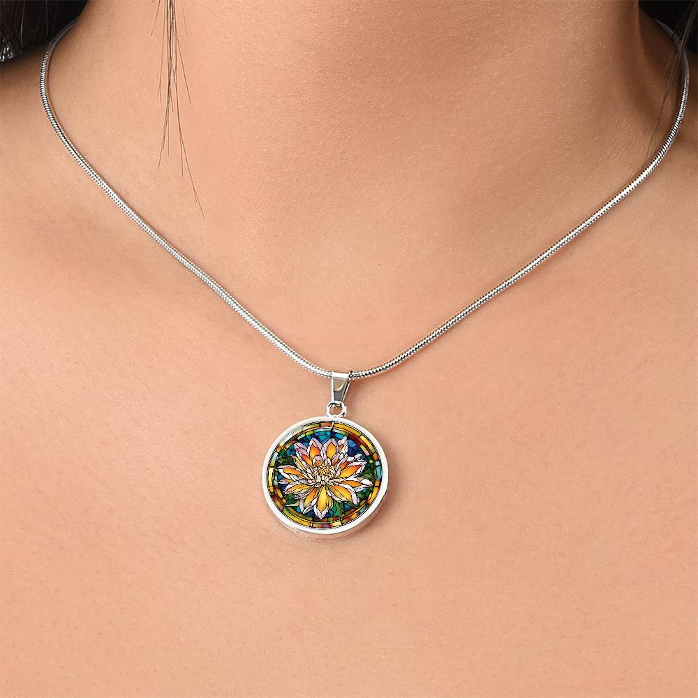 Birth Month Flower Necklace | Chrysanthemum Birth Flower Necklace | November Birth Flower Necklace | Stained Glass Personalized Pendant Necklace