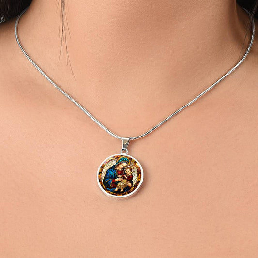 Virgin Mary and Child Faux Stained Glass | Christian Jewelry | Virgin Mary Necklace Stained Glass Look | Catholic Gift | Everyday Jewelry