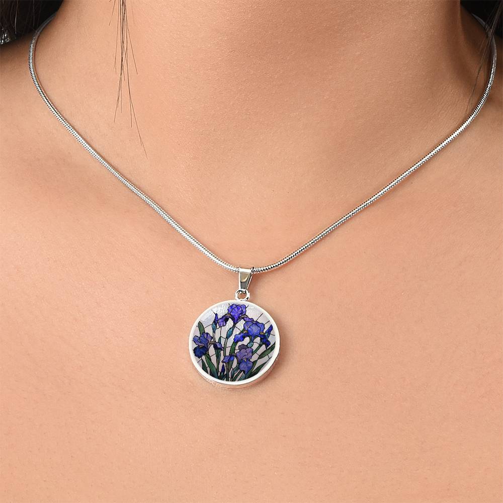 Iris Birth Flower Necklace | Stained Glass Personalized Pendant Necklace