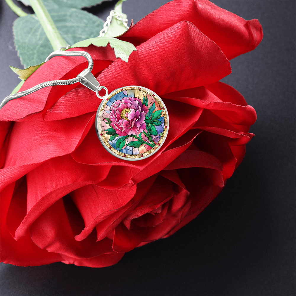 Carnation Flower Faux Stained Glass Pendant