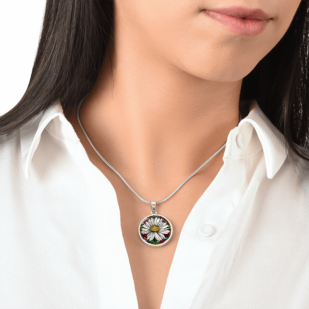 Birth Month Flower Necklace | Daisy Birth Flower Necklace | April Birth Flower Necklace | Stained Glass Personalized Pendant Necklace