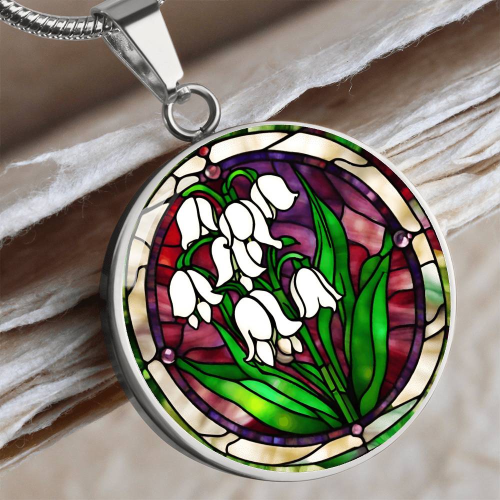 Birth Month Flower Necklace | Lily of the Valley Birth Flower Necklace | May Birth Flower Necklace | Stained Glass Personalized Pendant Necklace